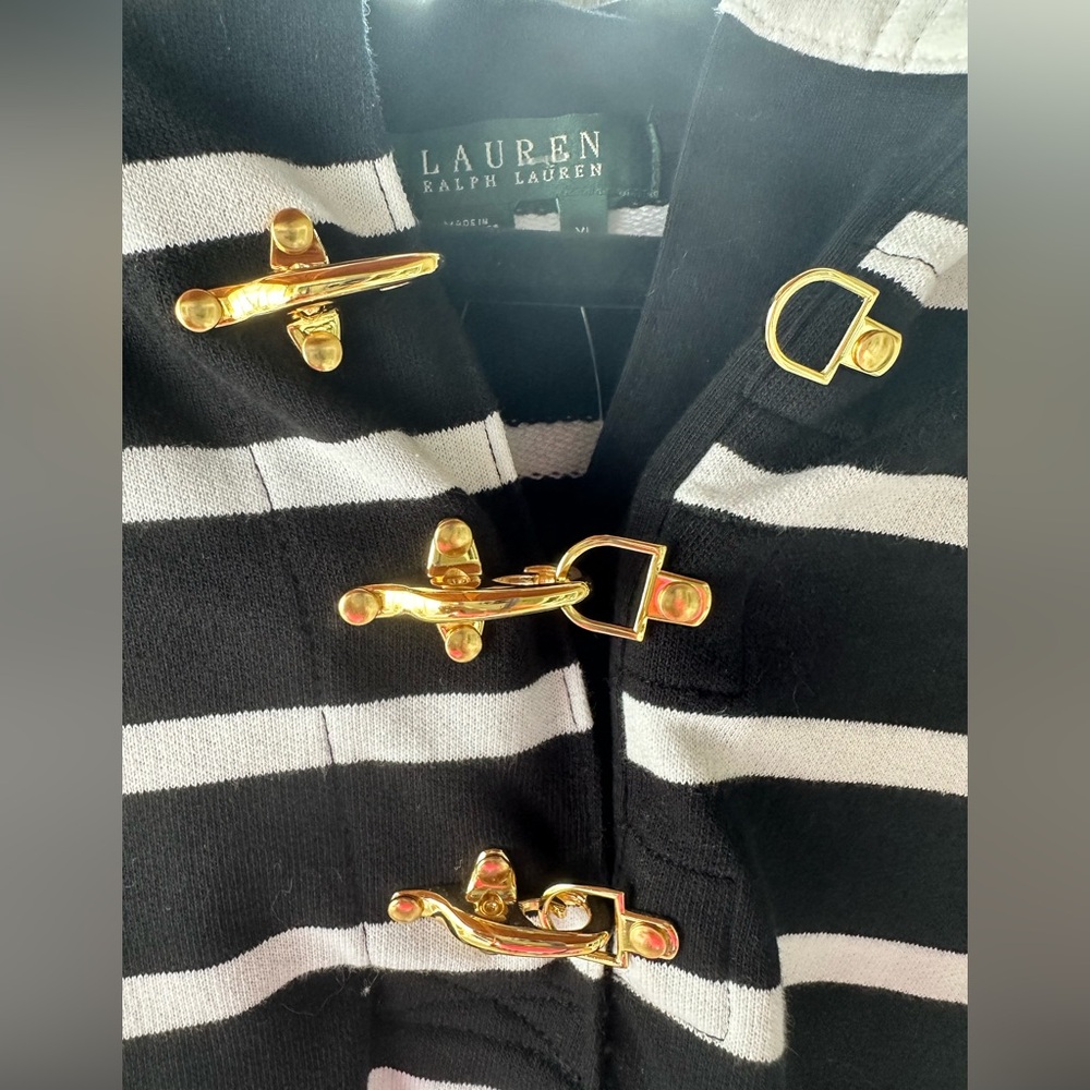 Lauren Ralph Lauren Black and White Sweatshirt with Gold Toggle Closures. XL NWT